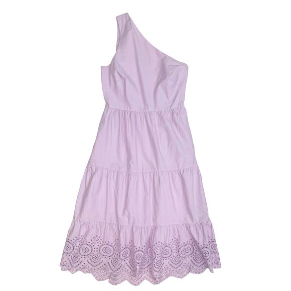 Gap One Shoulder Midi Dress Sz 2 New $98 Iris Purple Cotton Side Zip Eyelet Hem - Picture 4 of 12